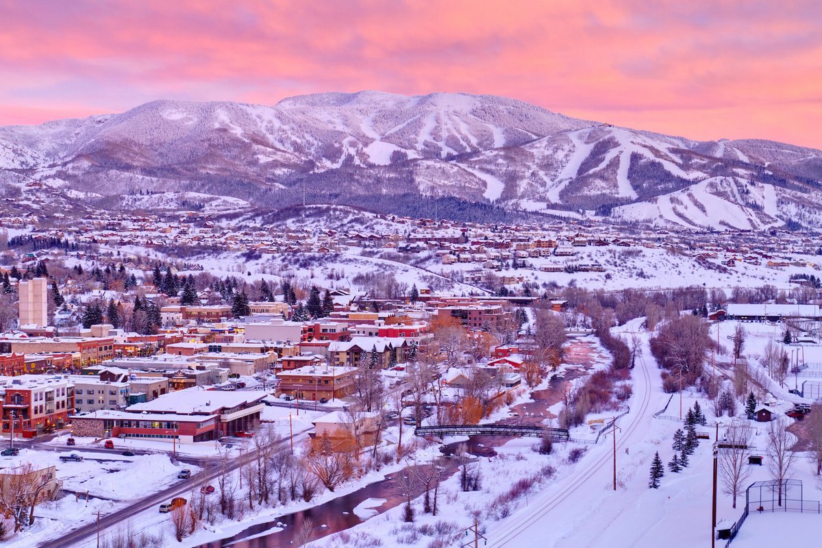 Downtown Steamboat Springs and Old Town in winter