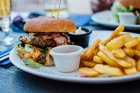 hamburger and fries dish