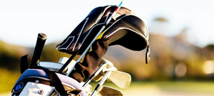 Picture of Golf Clubs in a golf bag on a Golf Course 