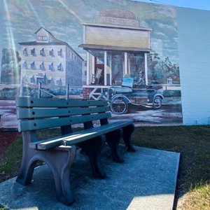 Bench and Wall Art in Downtown Saint Cloud Florida