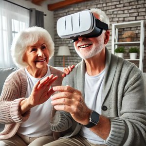 Elderly couple using virtual reality