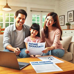 Happy Family Reviewing Their Home Warranty Plan for Peace of Mind