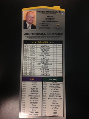 Saints/LSU/Tulane Schedule Magnets.