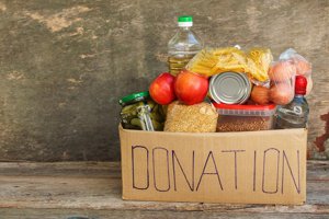 donation box filed with food items