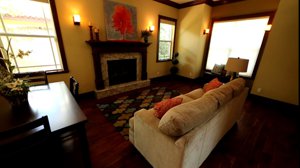 The warm family room with fireplace at Loma Linda - West of Trail in Sarasota, FL