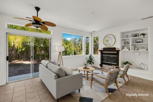 Family room with fireplace and high ceilings at 19243 Dovewood Court
