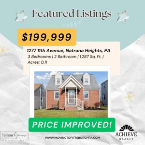 PRICE IMPROVEMENT | 3 BEDROOMS 2 BATHS | 1277 11TH NATRONA HEIGHTS, PA - $199,999
