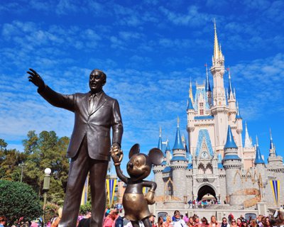 Walt and Mickey statue in front of Cinderella Castle at Walt Disney World