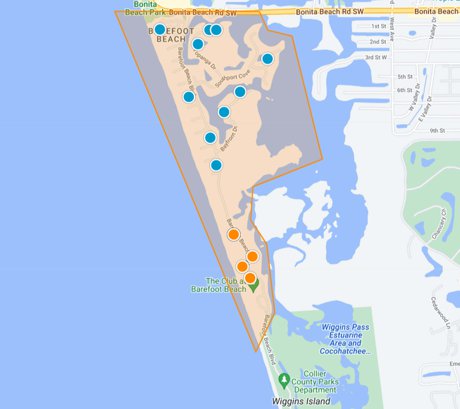 Barefoot Beach waterfront map search