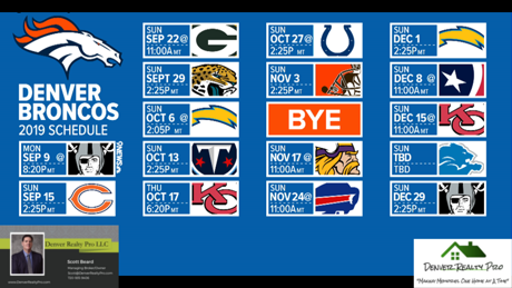 2019 Denver Broncos Regular Season Football Schedule 