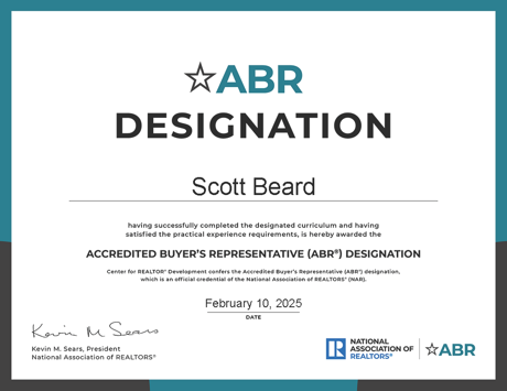 ABR Accredited Bury Representative National Association of Realtors NAR