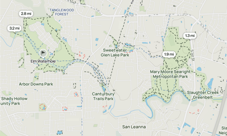 Map of Bauerle Ranch Park VS Mary Moore Searight