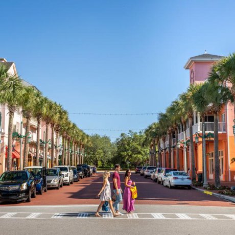 Celebration Market Street shopping, Celebration Pointe and Water Tower Shoppes in Osceola County, Florida