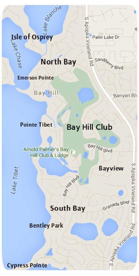Bay Hill Area Neighborhood Map