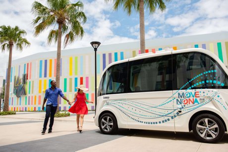 Prismatic mural of colored rectangles on the Lake Nona Town Center chiller plant