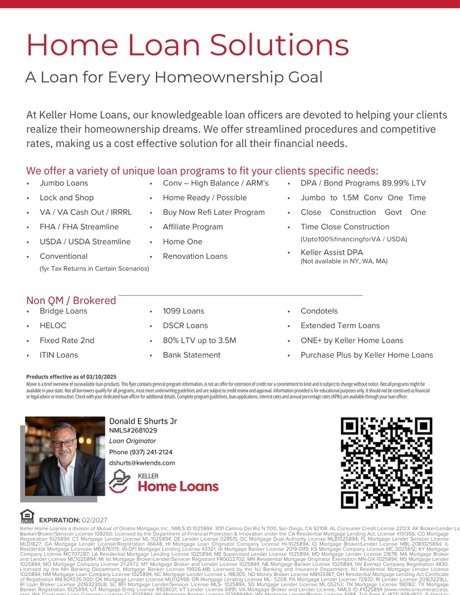 Keller Home Loans Mortgage Products Offer by LO Don Shurts