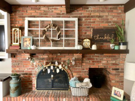 fireplace greenery old window autumn decor