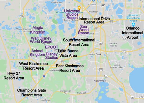 Map of the Orlando vacation home resort areas