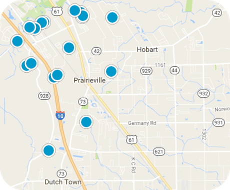 Map of Prairieville homes for sale