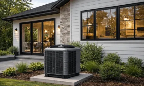 ="Modern home inspection process showcasing dual high capacity HVAC units on a luxury property in Palm Desert"