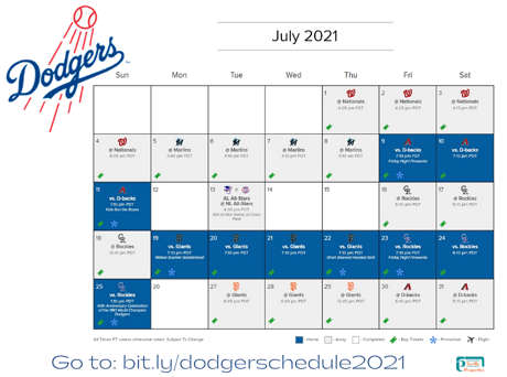 LA Dodgers July Schedule