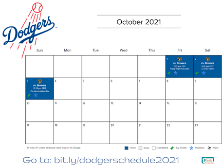 LA Dodgers October Schedule