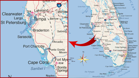 Florida map highlighting Sarasota, Venice, and Clearwater for real estate investment