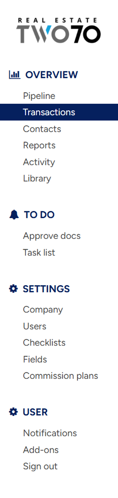 Brokermint - Left navigation menu