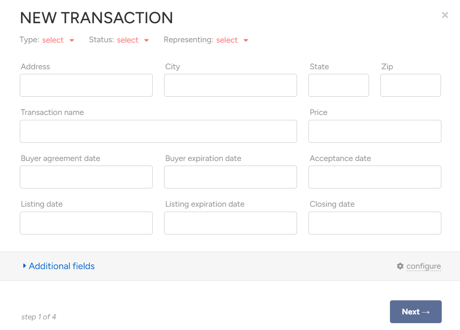 Brokermint - New Transaction screen
