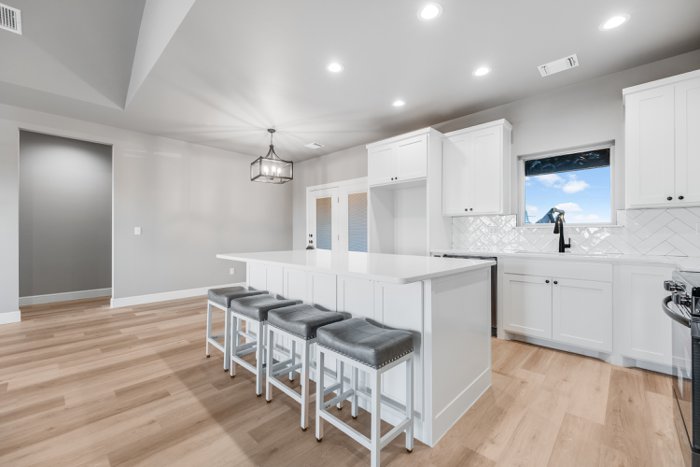 Kitchen island and dining area