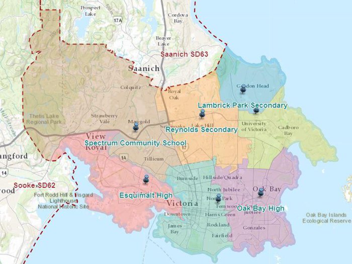 School District 61 Greater Victoria school boundary map