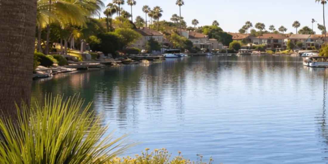 scottsdale 55+ community with a lake and houses on the shore