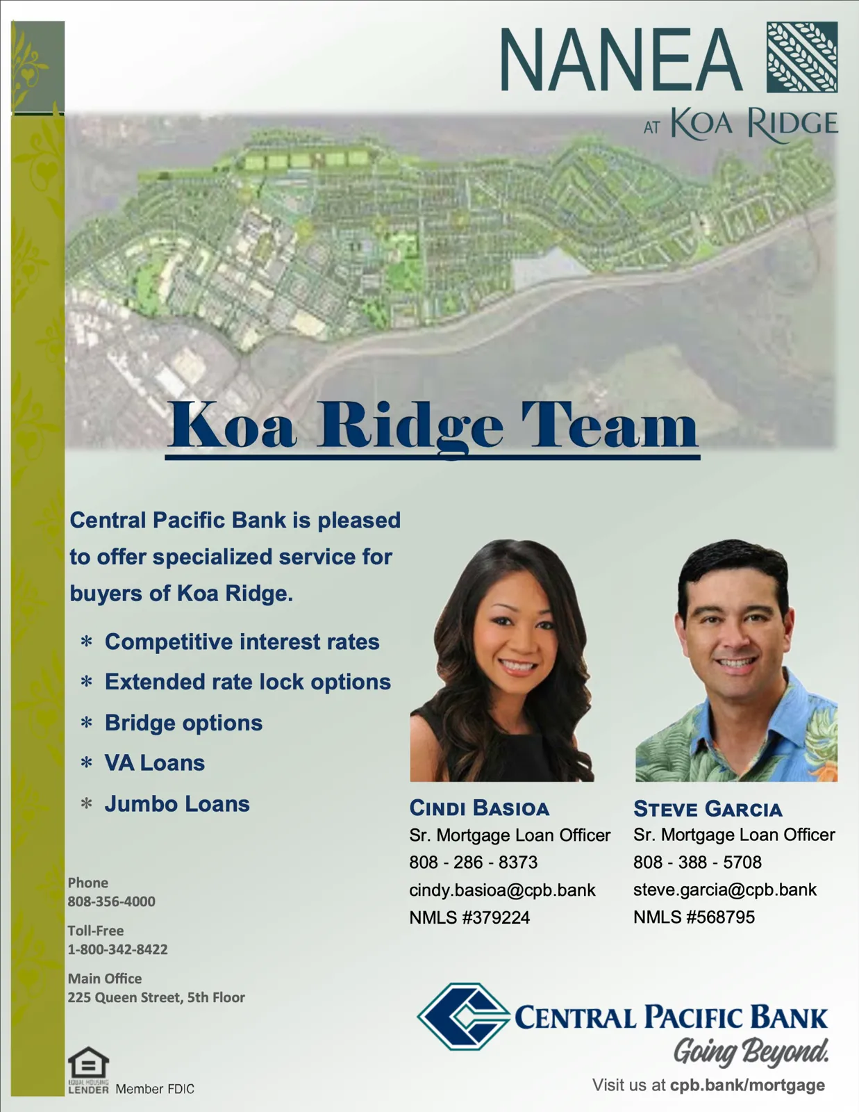 Koa Ridge Approved Project Lender Central Pacific Bank