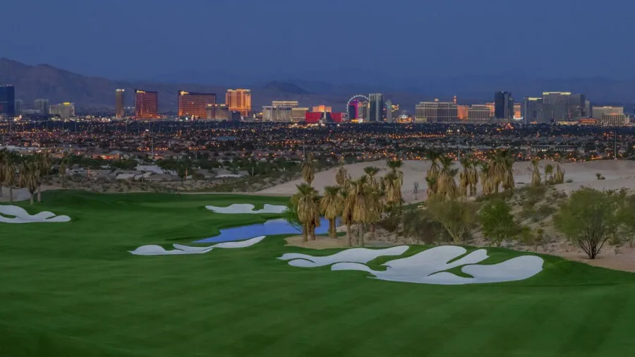 The Summit Club golf course overlooking the Las Vegas skyline at dusk
