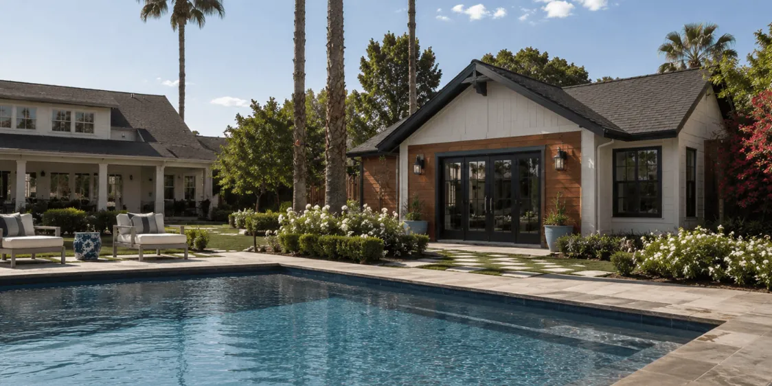 luxury scottsdale home for sale with a guest house and a pool with beautiful landscaping