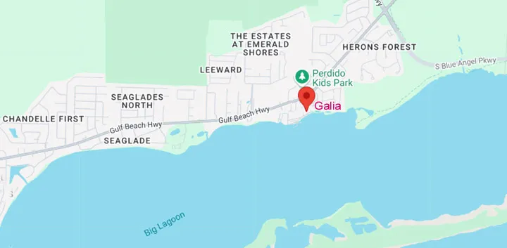 Map of Pensacolo featuring the Galia Condos