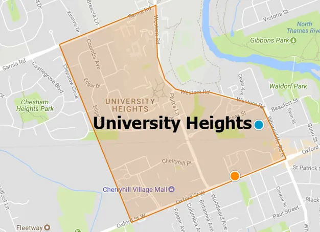 University Heights London Ontario Area Map