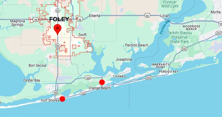 Map of Foley Alabama