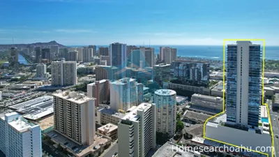 Aerial view of Azure Ala Moana facing Diamond Head