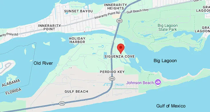 Map showing Siguenza Cove in Perdido Key