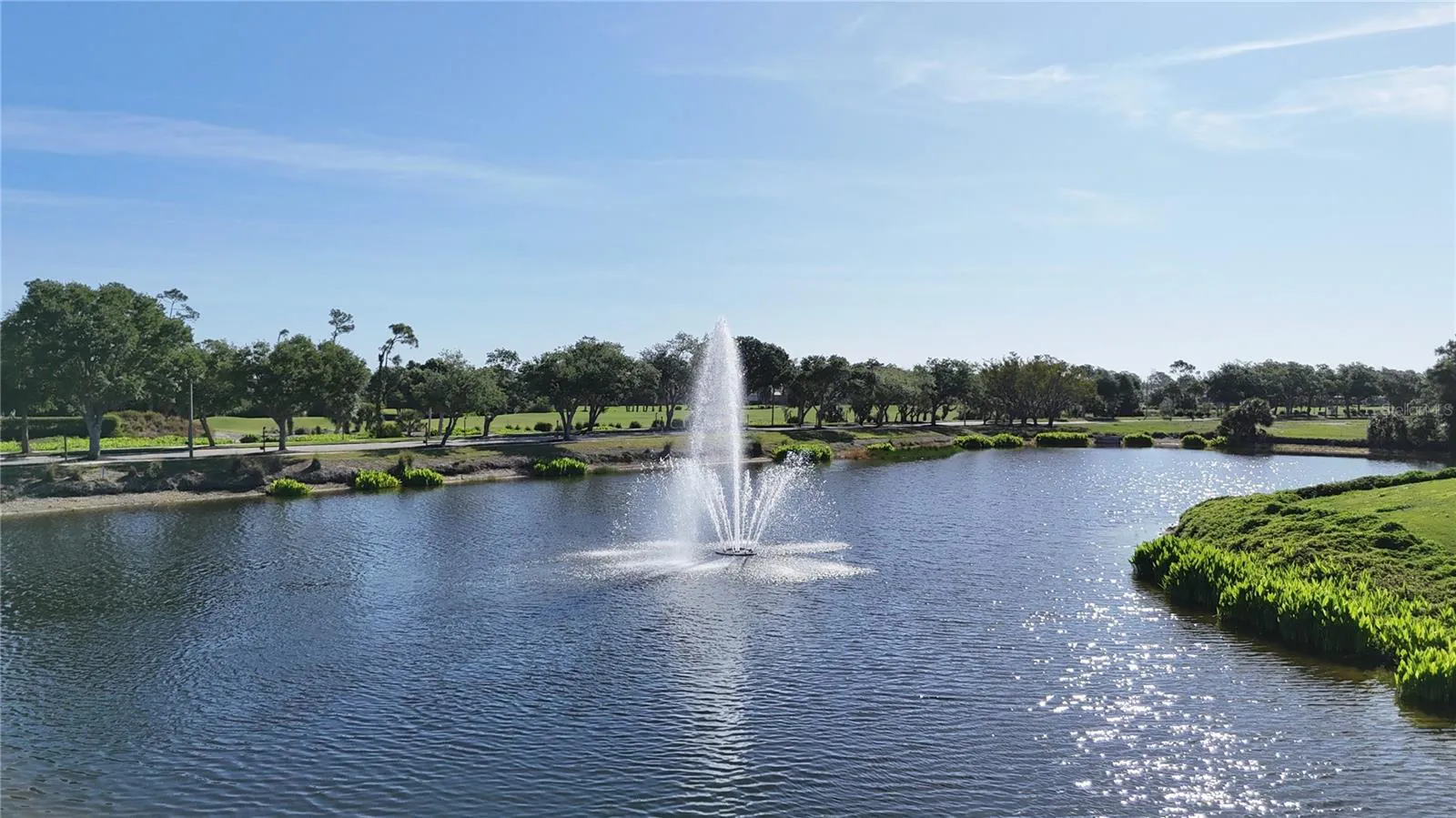 Heron Creek lake with fountain