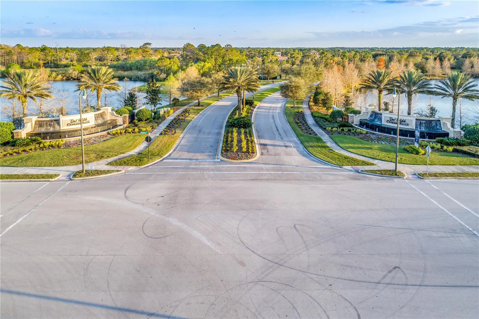 Aerial view of Cypress Falls entrance in North Port Florida