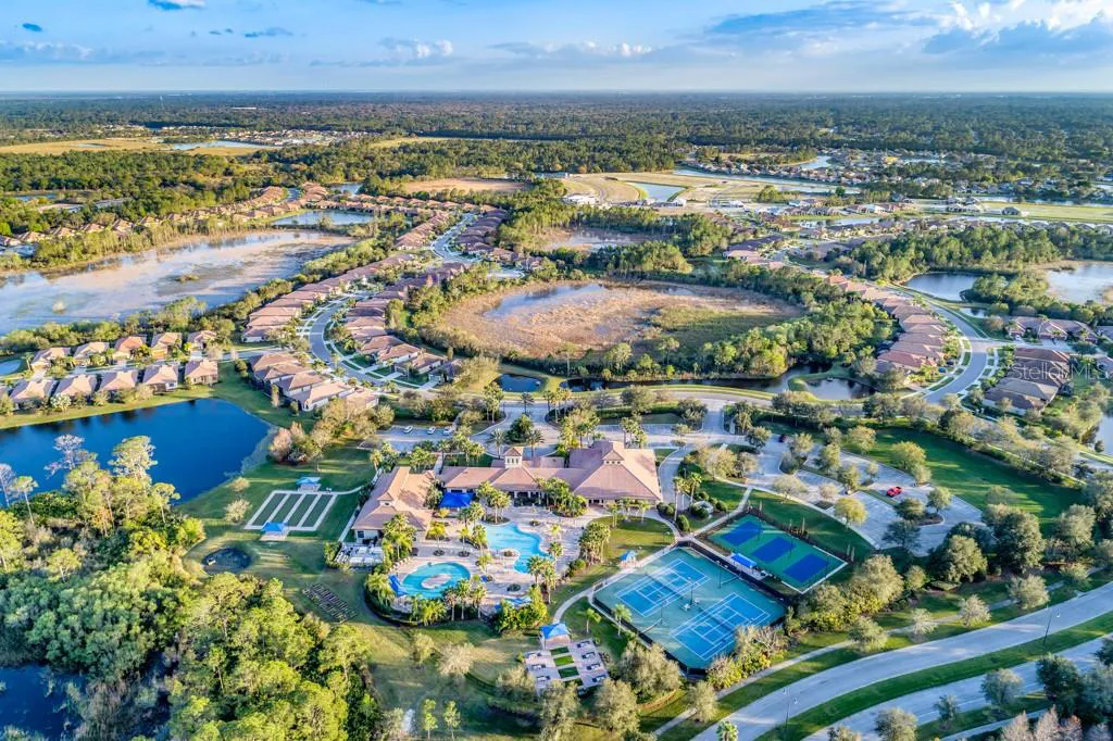 Community and recreation center aerial at Cypress Falls North Port Florida