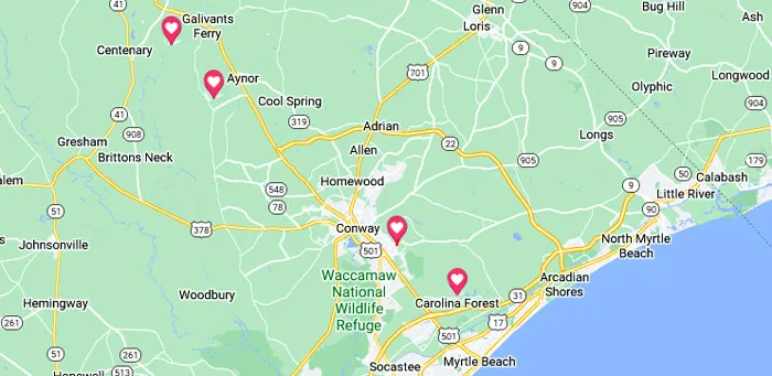 Map showing Aynor, SC