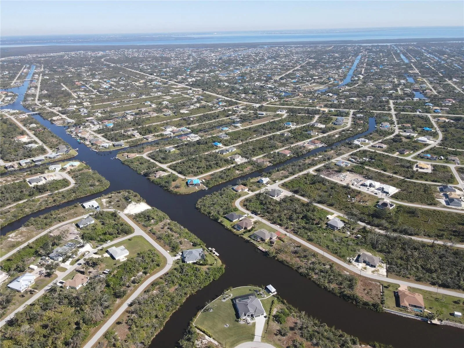 Aerial view of South Gulf Cove canal network and waterfront neighborhoods