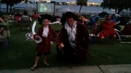 Rob dressed like a pirate when visiting movie night at The Landing