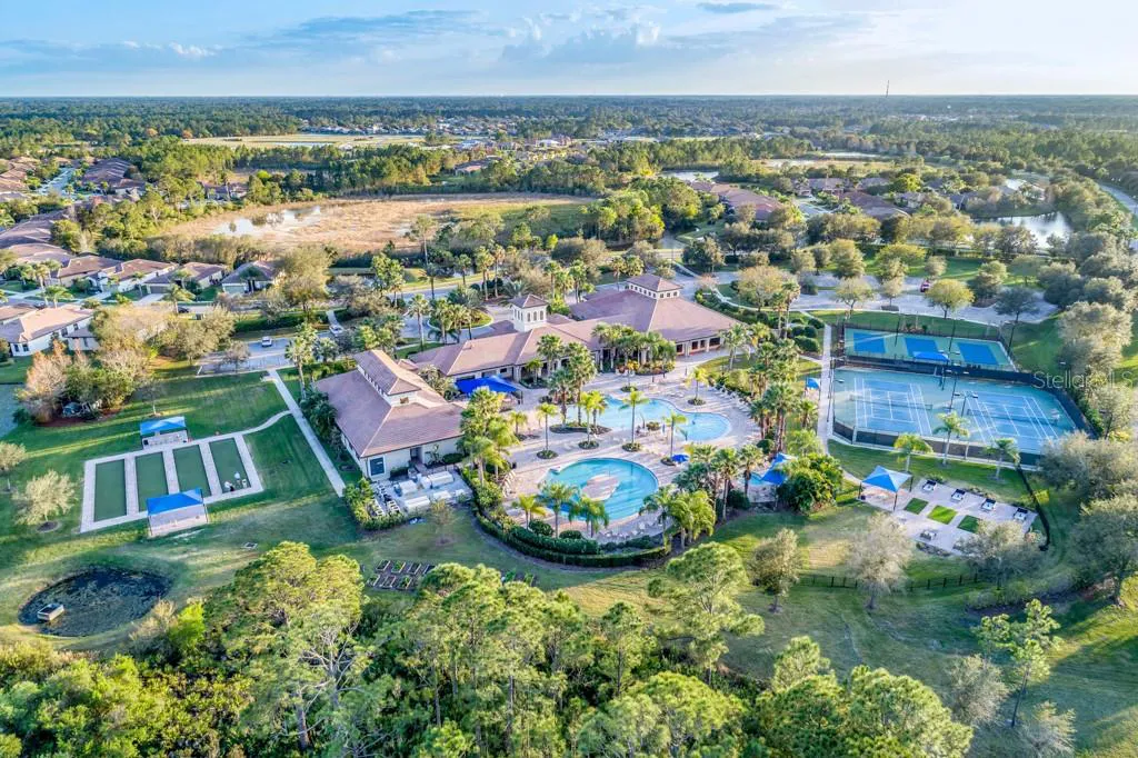 Clubhouse pools aerial at Cypress Falls North Port Florida