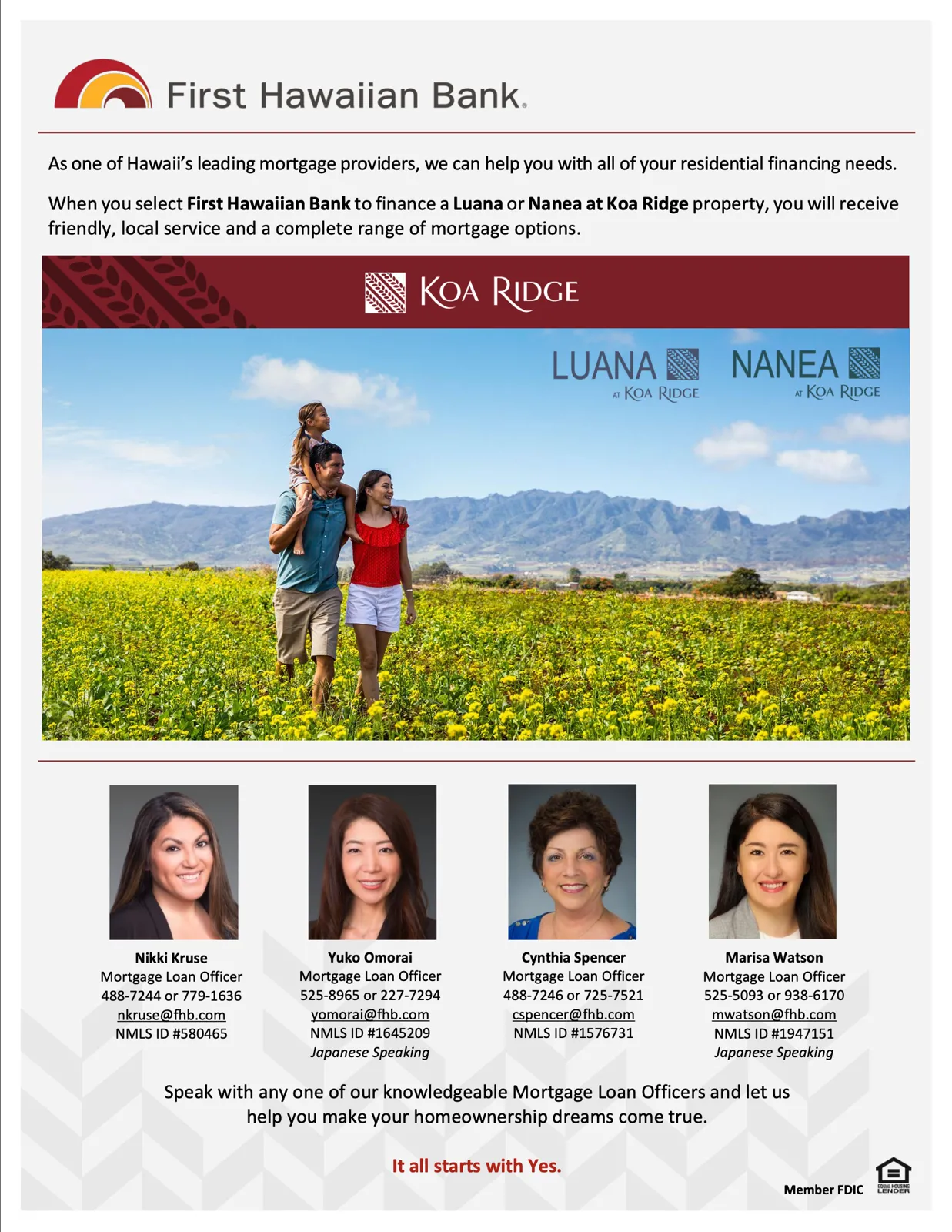 Koa Ridge Approved Project Lender First Hawaiian Bank
