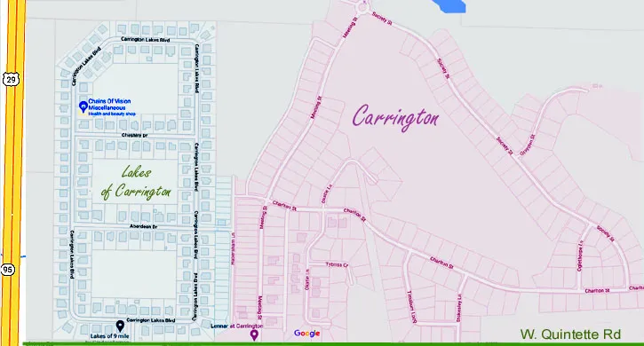 Map of Carrington and The Lakes of Carrington