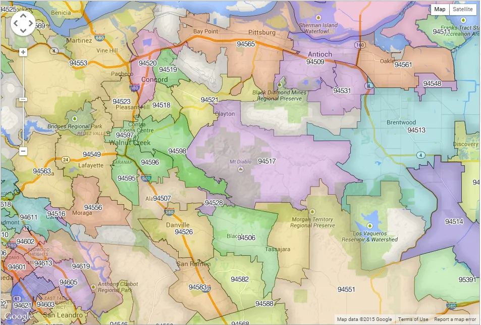 Contra Costa Zip Code Map